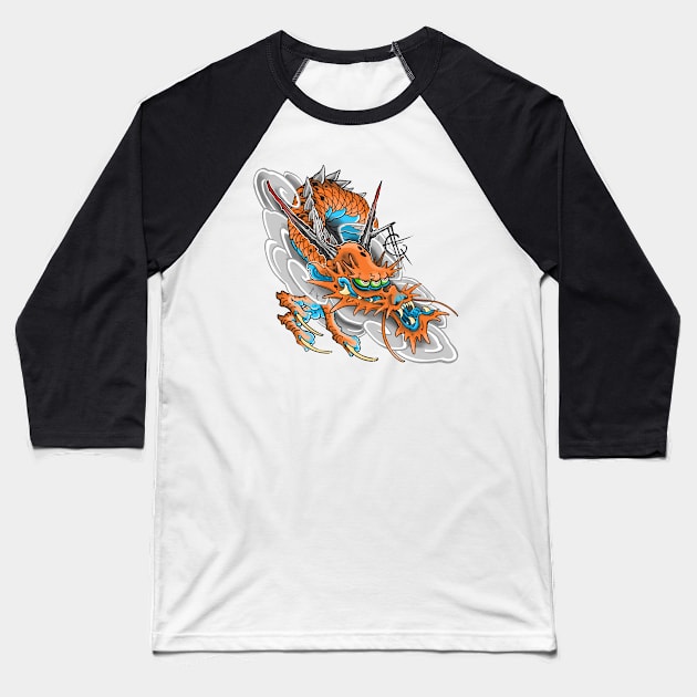 Blinky Dragon Baseball T-Shirt by Hori Chou Tattoo